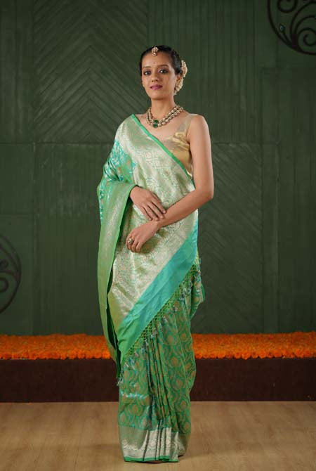 Green katan silk banarasi saree
