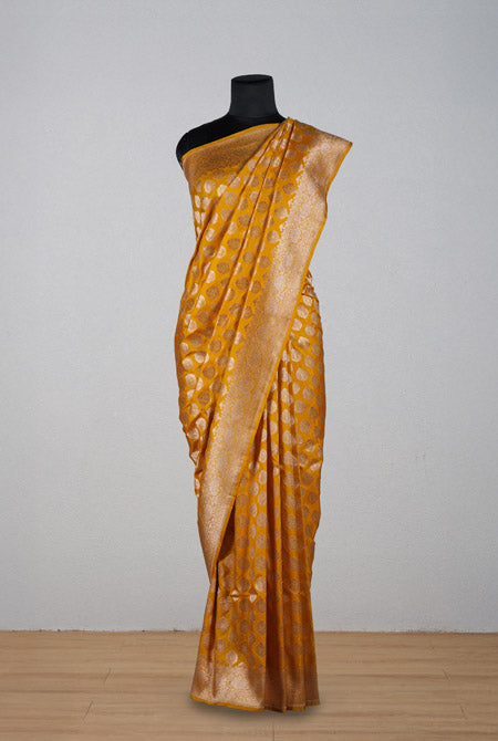 Yellow katan silk banarasi saree