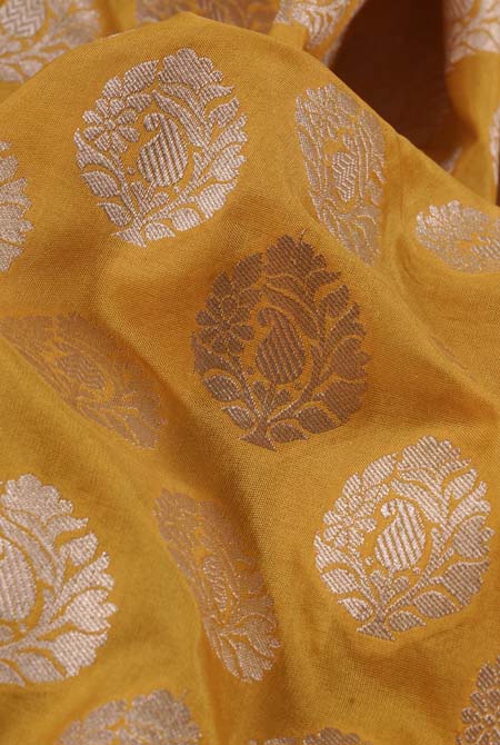 Yellow katan silk banarasi saree