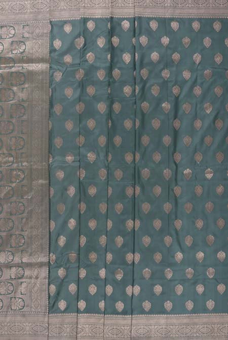 Grey katan silk banarasi saree