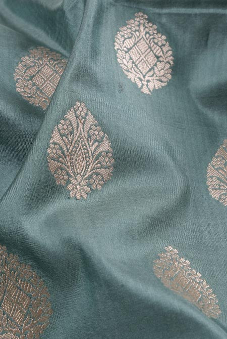 Grey katan silk banarasi saree