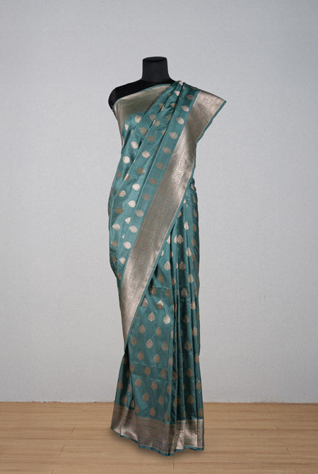 Grey katan silk banarasi saree
