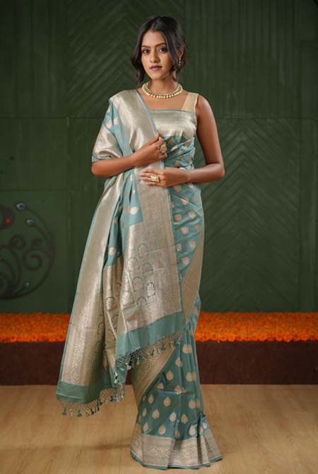 Grey katan silk banarasi saree