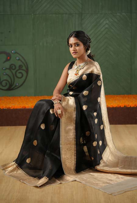 Black banarasi organza saree
