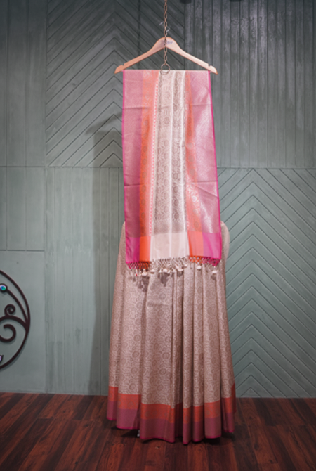 Beige and rani banarasi brocade saree