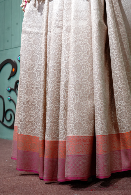 Beige and rani banarasi brocade saree