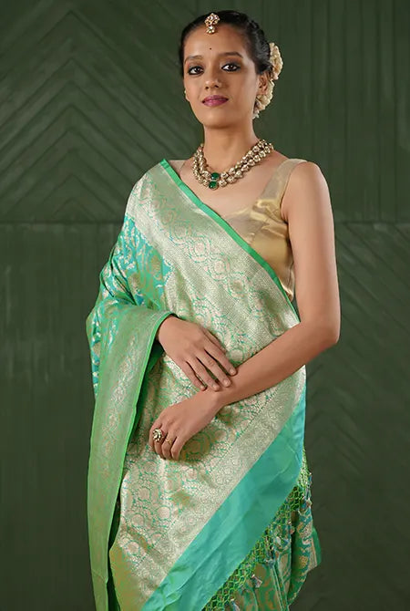 Green katan silk banarasi saree