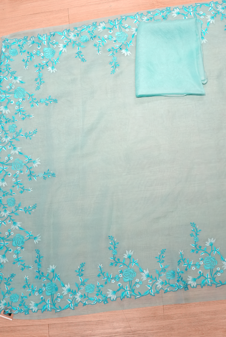 Sky blue Organza embroidery saree