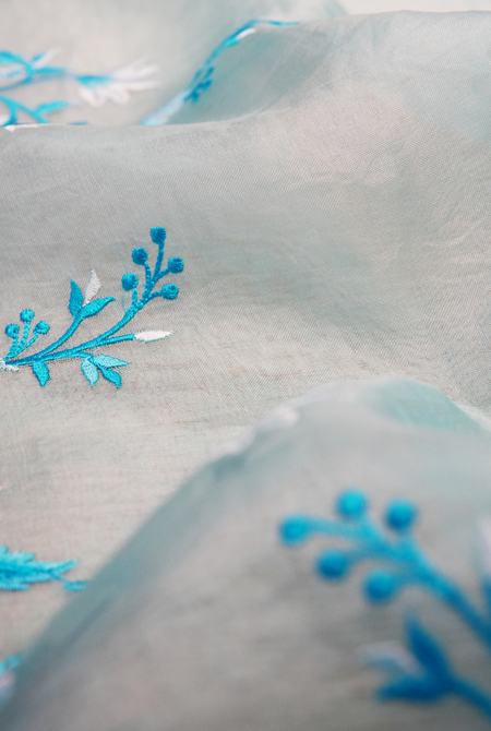 Sky blue Organza embroidery saree