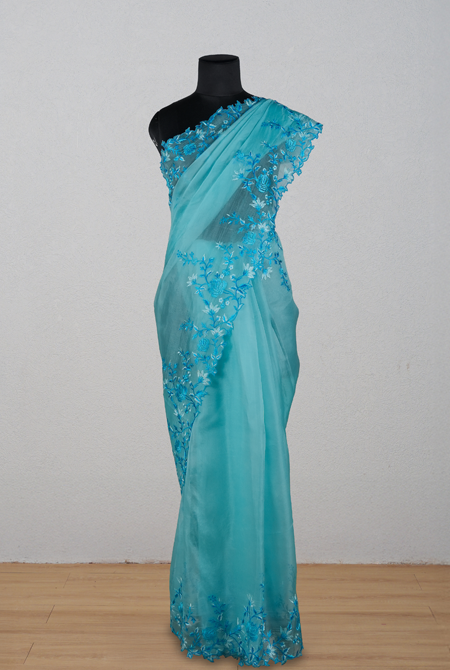 Sky blue Organza embroidery saree