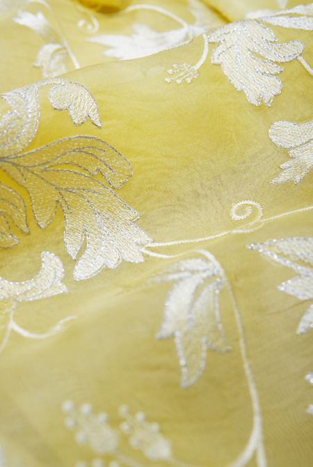 Yellow Organza full zaal embroidery saree