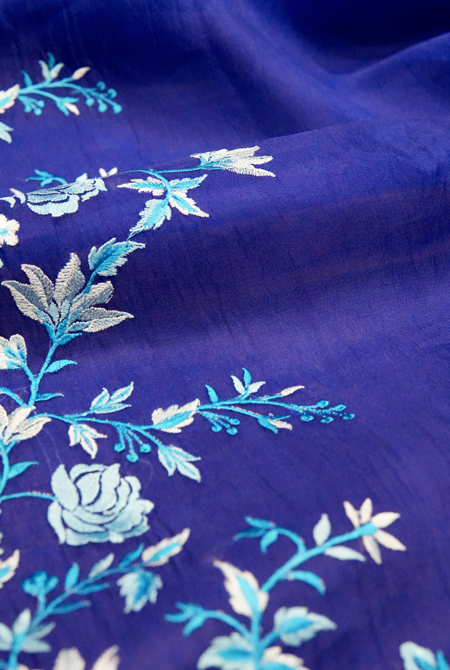 Royal blue Organza embroidery saree