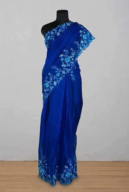 Royal blue Organza embroidery saree