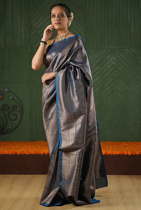 Royal blue soft silk banarasi saree