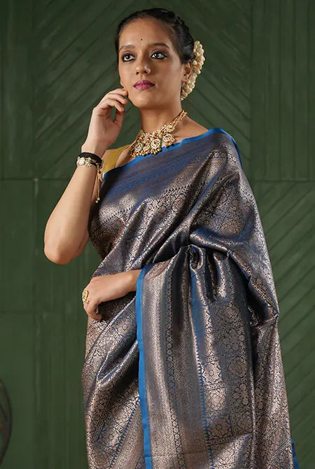 Royal blue soft silk banarasi saree