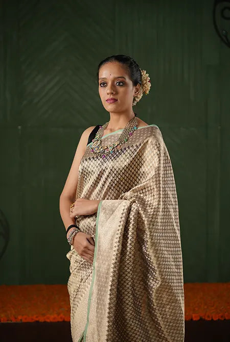 Copper Kora Organza Banarasi Saree